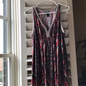 Lucky Brand Long Red Maxi Dress with gold detail